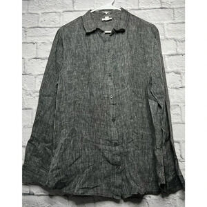 J.Jill love linen 100% gray button up shirt blouse long sleeve size M.